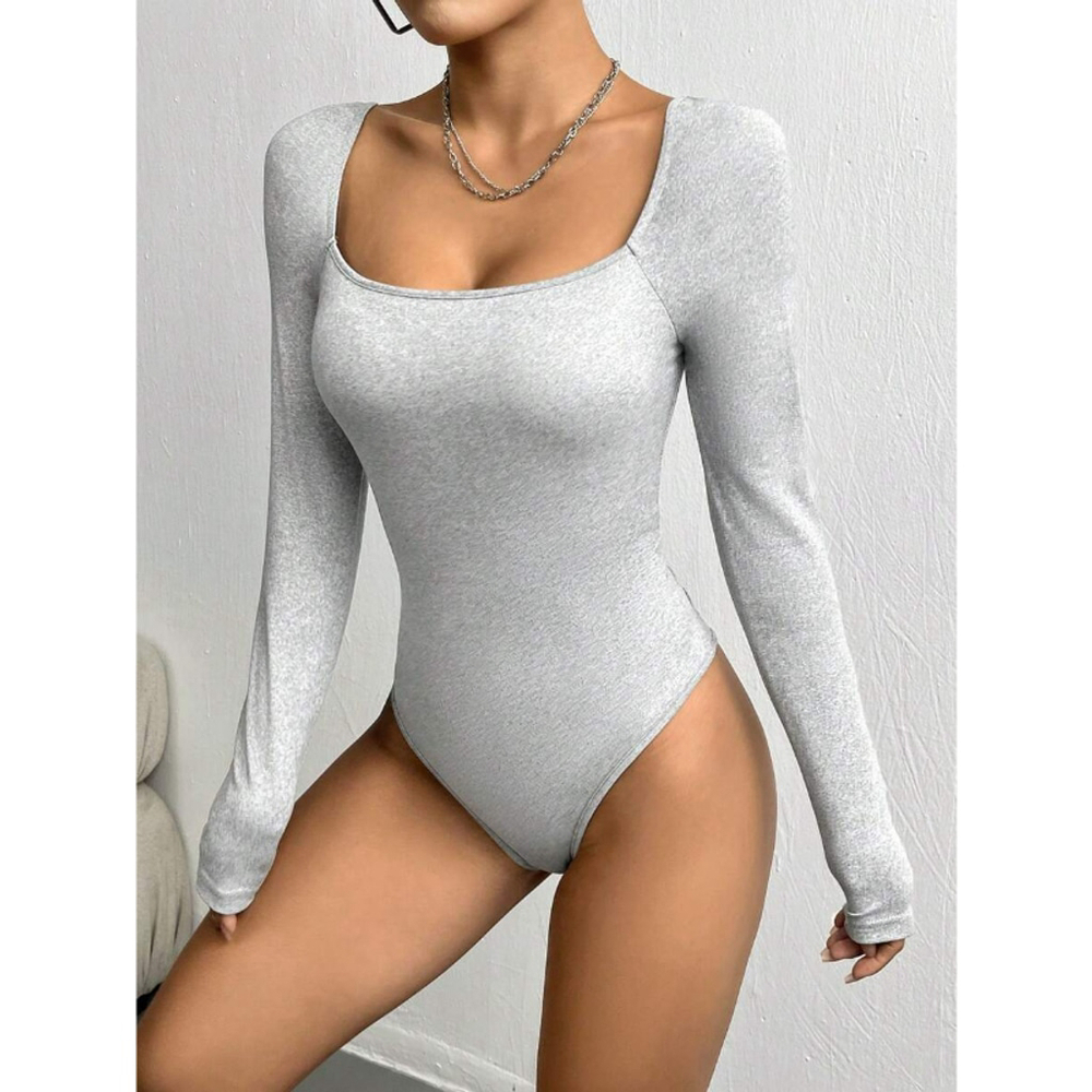 SHEIN Basics Women's Extra Small Gray Square Neck Slim Fit Tee Bodysuit NIB
